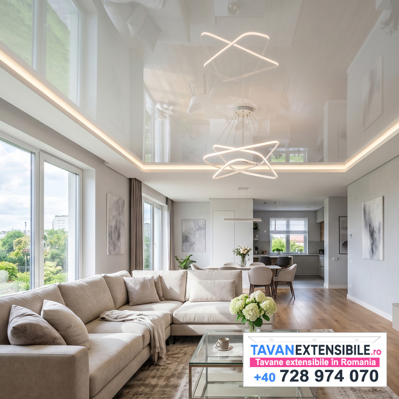 Tavan extensibil lucios în casă — finisaj modern