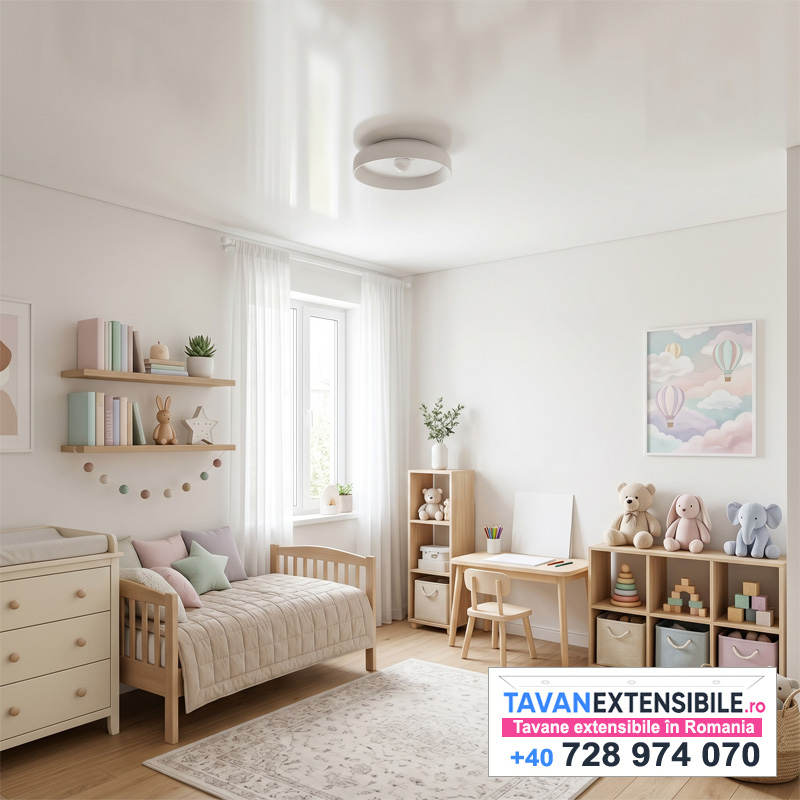 Tavan extensibil satinat în camera copilului — tavane extensibile România